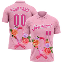 Charger l&#39;image dans la galerie, Custom Light Pink Pink-White 3D Pink Ribbon Breast Cancer Awareness Month Women Health Care Support Floral Performance Polo Shirt
