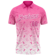 Load image into Gallery viewer, Custom Pink White 3D Gradient Pink Ribbon Breast Cancer Awareness Month Women Health Care Support Performance Polo Shirt
