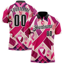 Load image into Gallery viewer, Custom Pink Black-White 3D Pink Ribbon Breast Cancer Awareness Month Women Health Care Support Performance Polo Shirt
