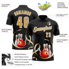 Charger l&#39;image dans la galerie, Custom Black Old Gold-White 3D Pattern Design Gold Ribbon Childhood Cancer Awareness Bowling Performance Polo Shirt
