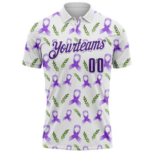 Charger l&#39;image dans la galerie, Custom White Purple 3D Pattern Design Purple Ribbon Pancreatic Cancer Awareness Performance Polo Shirt
