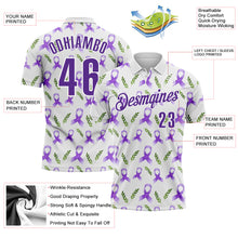 Charger l&#39;image dans la galerie, Custom White Purple 3D Pattern Design Purple Ribbon Pancreatic Cancer Awareness Performance Polo Shirt
