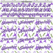 Charger l&#39;image dans la galerie, Custom White Purple 3D Pattern Design Purple Ribbon Pancreatic Cancer Awareness Performance Polo Shirt
