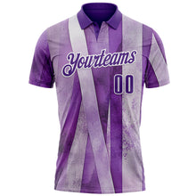 Charger l&#39;image dans la galerie, Custom Purple White 3D Pattern Design Purple Ribbon Testicular Cancer Awareness Performance Polo Shirt

