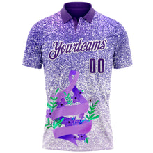 Charger l&#39;image dans la galerie, Custom Purple White 3D Pattern Design Perwinkle Ribbon Gastric Cancer Awareness Sprinkle Performance Polo Shirt
