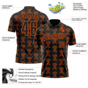 Custom Black Orange 3D Pattern Design Orange Ribbon Kidney Cancer Awareness Performance Polo Shirt