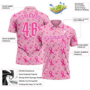 Custom Light Pink Pink-White 3D Pink Ribbon Breast Cancer Awareness Performance Polo Shirt