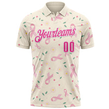 Laden Sie das Bild in den Galerie-Viewer, Custom Cream Pink-White 3D Pink Ribbon Breast Cancer Awareness Floral Performance Polo Shirt

