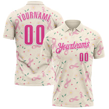Laden Sie das Bild in den Galerie-Viewer, Custom Cream Pink-White 3D Pink Ribbon Breast Cancer Awareness Floral Performance Polo Shirt
