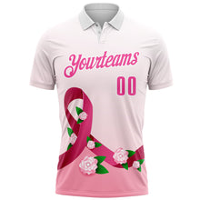 Charger l&#39;image dans la galerie, Custom White Pink 3D Pink Ribbon Breast Cancer Awareness Floral Performance Polo Shirt

