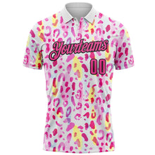Laden Sie das Bild in den Galerie-Viewer, Custom White Pink-Black 3D Pink Ribbon Breast Cancer Awareness Leopard Pattern Football Performance Polo Shirt

