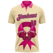 Laden Sie das Bild in den Galerie-Viewer, Custom Cream Pink-Black 3D Pink Ribbon Breast Cancer Awareness Fighter Boxing Gloves Performance Polo Shirt
