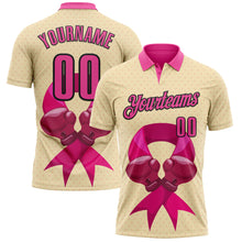 Laden Sie das Bild in den Galerie-Viewer, Custom Cream Pink-Black 3D Pink Ribbon Breast Cancer Awareness Fighter Boxing Gloves Performance Polo Shirt
