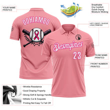 Load image into Gallery viewer, Custom Medium Pink White-Hot Pink 3D Pink Ribbon Breast Cancer Awareness Baseball Performance Polo Shirt
