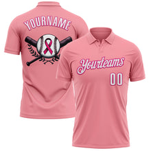 Load image into Gallery viewer, Custom Medium Pink White-Hot Pink 3D Pink Ribbon Breast Cancer Awareness Baseball Performance Polo Shirt
