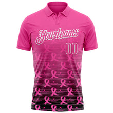 Charger l&#39;image dans la galerie, Custom Pink Black-White 3D Gradient Pink Ribbon Breast Cancer Awareness Performance Polo Shirt
