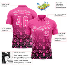 Charger l&#39;image dans la galerie, Custom Pink Black-White 3D Gradient Pink Ribbon Breast Cancer Awareness Performance Polo Shirt
