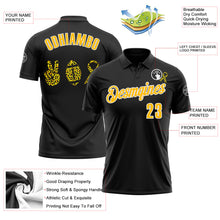 Laden Sie das Bild in den Galerie-Viewer, Custom Black Gold-White 3D Pattern Design Yellow Ribbon Bone Cancer Awareness Leopard Pattern Football Performance Polo Shirt
