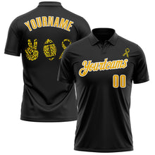 Laden Sie das Bild in den Galerie-Viewer, Custom Black Gold-White 3D Pattern Design Yellow Ribbon Bone Cancer Awareness Leopard Pattern Football Performance Polo Shirt
