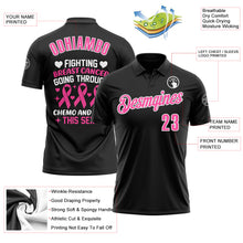 Laden Sie das Bild in den Galerie-Viewer, Custom Black Pink-White 3D Pink Ribbon Breast Cancer Awareness Performance Polo Shirt

