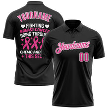 Laden Sie das Bild in den Galerie-Viewer, Custom Black Pink-White 3D Pink Ribbon Breast Cancer Awareness Performance Polo Shirt
