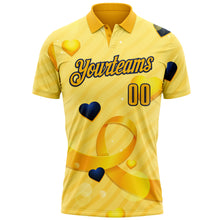 Laden Sie das Bild in den Galerie-Viewer, Custom Gold Navy 3D Pattern Design Yellow Ribbon Bone Cancer Awareness Performance Polo Shirt
