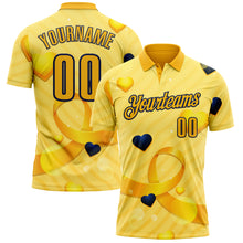 Laden Sie das Bild in den Galerie-Viewer, Custom Gold Navy 3D Pattern Design Yellow Ribbon Bone Cancer Awareness Performance Polo Shirt
