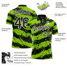 Load image into Gallery viewer, Custom Black Neon Green-White Paint Splash Stripe Performance Polo Shirt

