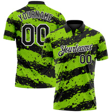 Load image into Gallery viewer, Custom Black Neon Green-White Paint Splash Stripe Performance Polo Shirt
