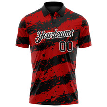Laden Sie das Bild in den Galerie-Viewer, Custom Black Red-White Paint Splash Stripe Performance Polo Shirt

