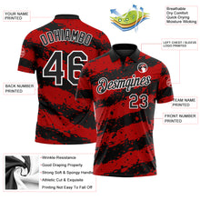 Laden Sie das Bild in den Galerie-Viewer, Custom Black Red-White Paint Splash Stripe Performance Polo Shirt

