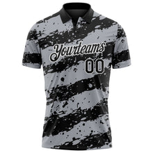 Charger l'image dans la galerie, Custom Black Gray-White Paint Splash Stripe Performance Polo Shirt
