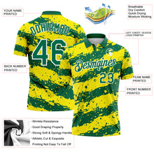 Load image into Gallery viewer, Custom Kelly Green Light Yellow-White Paint Splash Stripe Performance Polo Shirt
