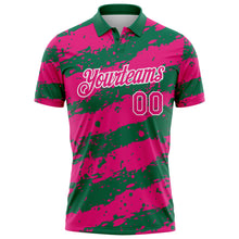 Load image into Gallery viewer, Custom Kelly Green Hot Pink-White Paint Splash Stripe Performance Polo Shirt
