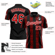 Load image into Gallery viewer, Custom Black Red-White 3D Pattern Abstract Floral Stripe Tribal Performance Polo Shirt
