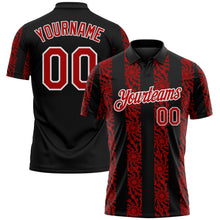 Load image into Gallery viewer, Custom Black Red-White 3D Pattern Abstract Floral Stripe Tribal Performance Polo Shirt
