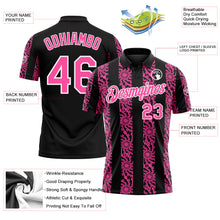 Laden Sie das Bild in den Galerie-Viewer, Custom Black Pink-White 3D Pattern Abstract Floral Stripe Tribal Performance Polo Shirt
