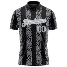 Load image into Gallery viewer, Custom Black Gray-White 3D Pattern Abstract Floral Stripe Tribal Performance Polo Shirt
