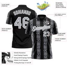 Load image into Gallery viewer, Custom Black Gray-White 3D Pattern Abstract Floral Stripe Tribal Performance Polo Shirt
