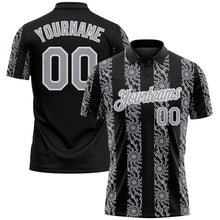 Load image into Gallery viewer, Custom Black Gray-White 3D Pattern Abstract Floral Stripe Tribal Performance Polo Shirt
