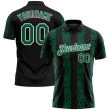 Load image into Gallery viewer, Custom Black Kelly Green-White 3D Pattern Abstract Floral Stripe Tribal Performance Polo Shirt

