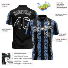 Load image into Gallery viewer, Custom Black Light Blue-White 3D Pattern Abstract Floral Stripe Tribal Performance Polo Shirt
