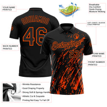 Laden Sie das Bild in den Galerie-Viewer, Custom Black-Orange Paint Stroke Grunge Streak Performance Polo Shirt
