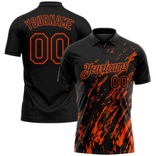 Laden Sie das Bild in den Galerie-Viewer, Custom Black-Orange Paint Stroke Grunge Streak Performance Polo Shirt
