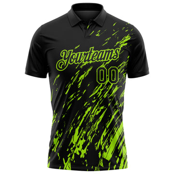 Custom Black-Neon Green Paint Stroke Grunge Streak Performance Polo Shirt