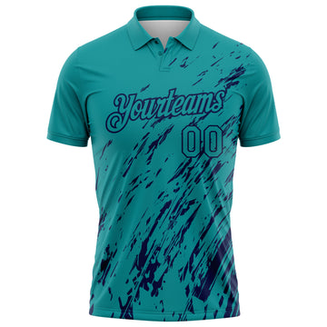Custom Teal-Navy Paint Stroke Grunge Streak Performance Polo Shirt