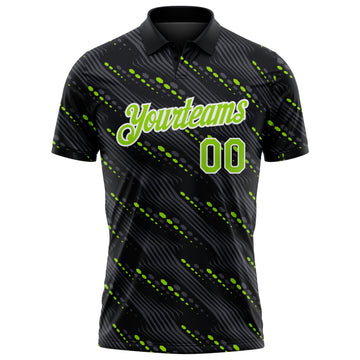 Custom Black Neon Green-White 3D Pattern Slant Lines Cyber Mecha Tech Performance Polo Shirt