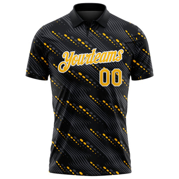Custom Black Gold-White 3D Pattern Slant Lines Cyber Mecha Tech Performance Polo Shirt