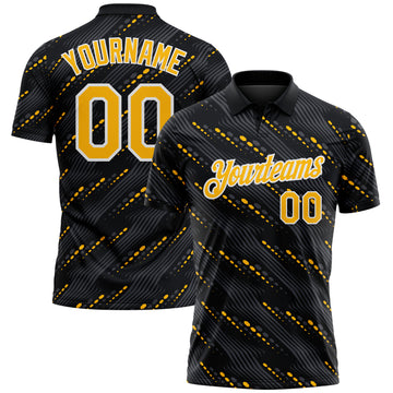 Custom Black Gold-White 3D Pattern Slant Lines Cyber Mecha Tech Performance Polo Shirt