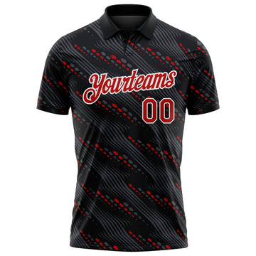 Custom Black Red-White 3D Pattern Slant Lines Cyber Mecha Tech Performance Polo Shirt